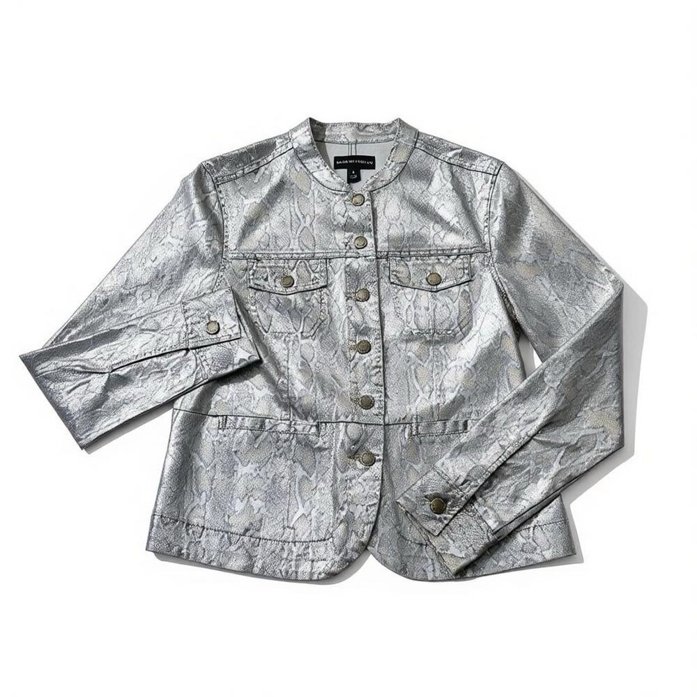 Dana Buchman Womens Metallic Snake Print Jacket Button Front Size 6 GC Unique